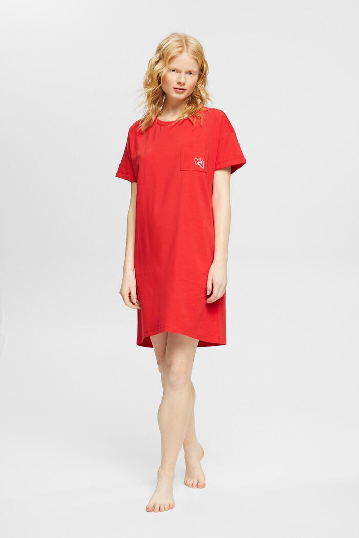 Nightshirt with chest pocket, RED, detail image number 1