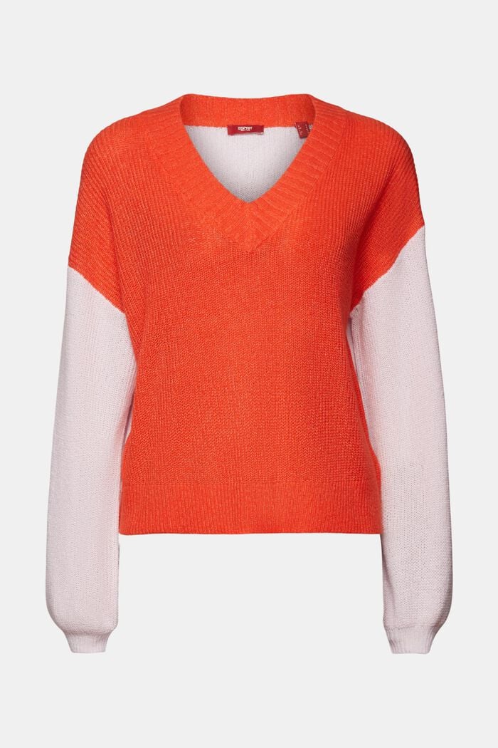 V-neck jumper, wool blend, BRIGHT ORANGE, detail image number 6