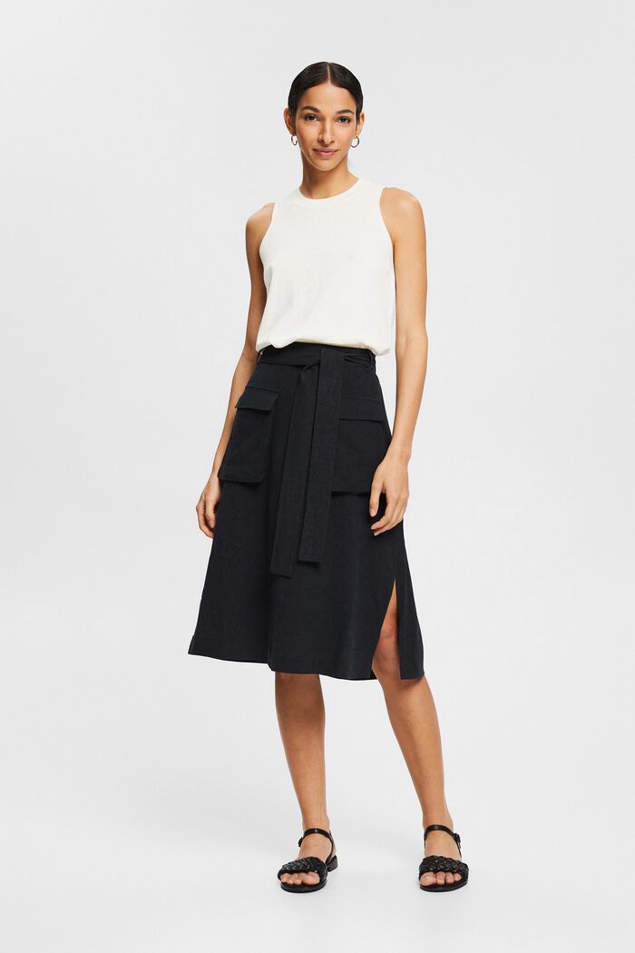 Made of blended linen: skirt with a tie-around belt