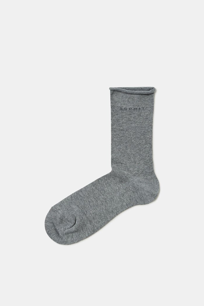 Blended cotton socks with rolled cuffs, LIGHT GREY MELANGE, overview