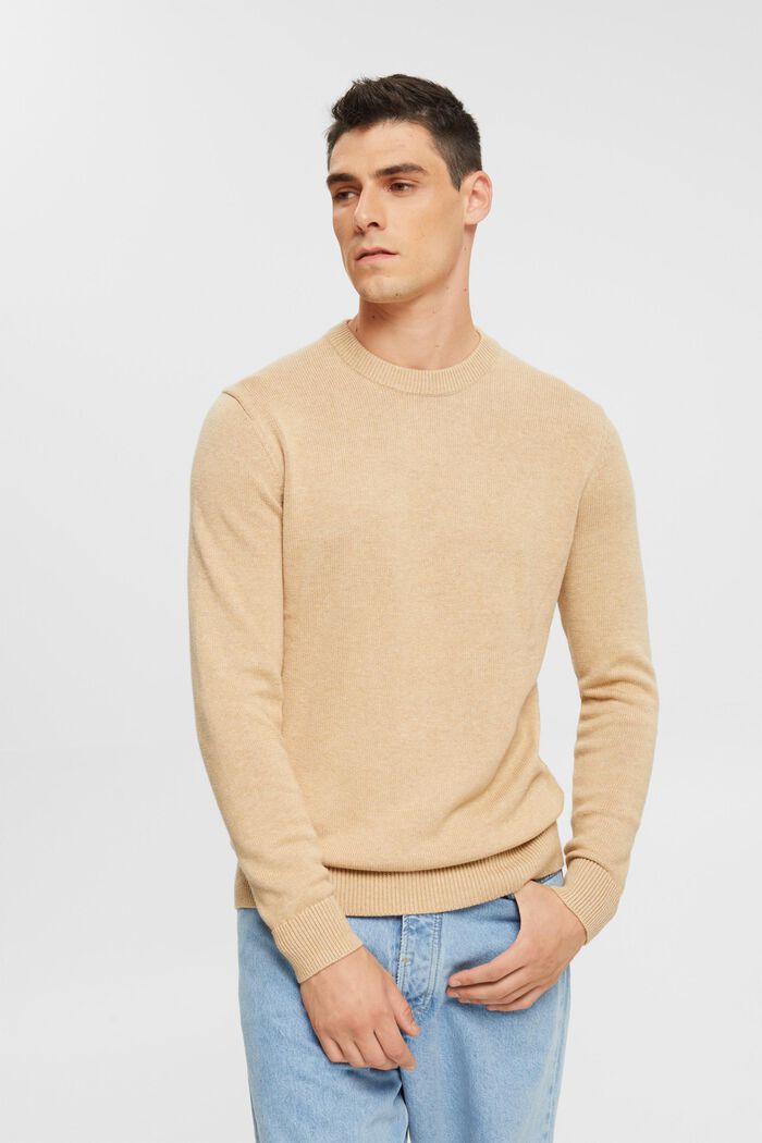 Sustainable cotton knit jumper, BEIGE, detail image number 0