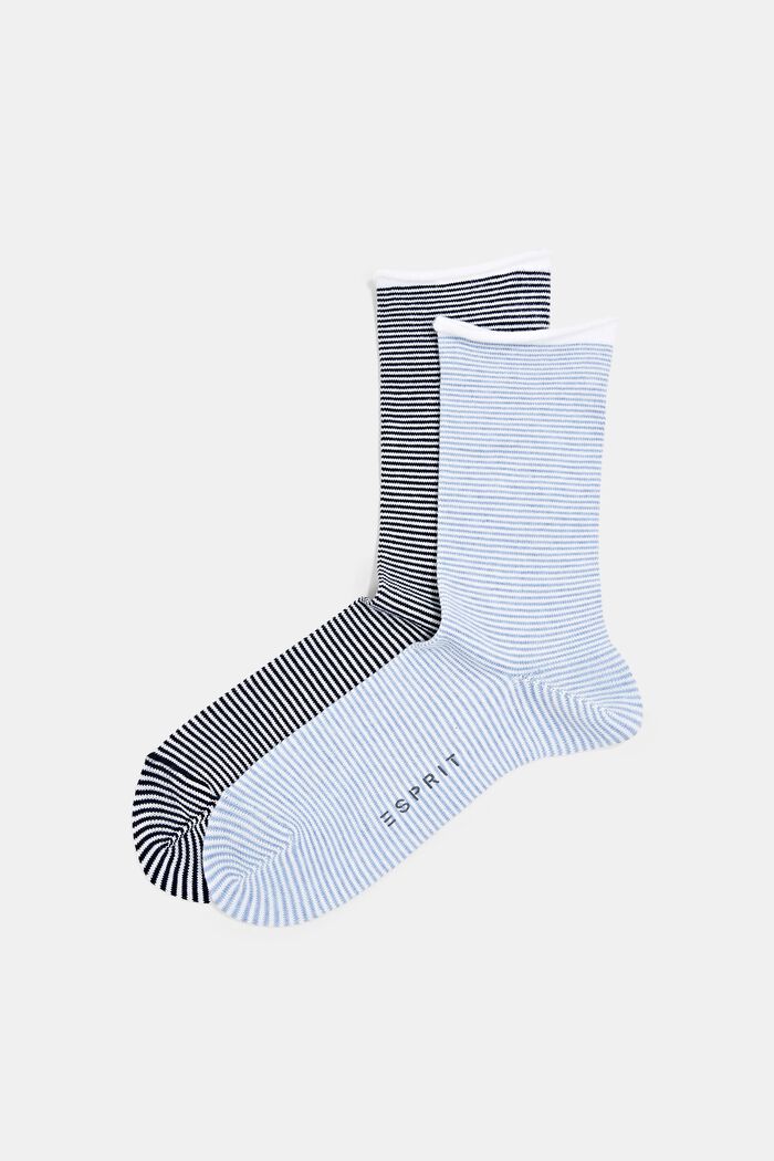 Striped socks with rolled cuffs, organic cotton, LIGHT BLUE/BLACK, detail image number 0