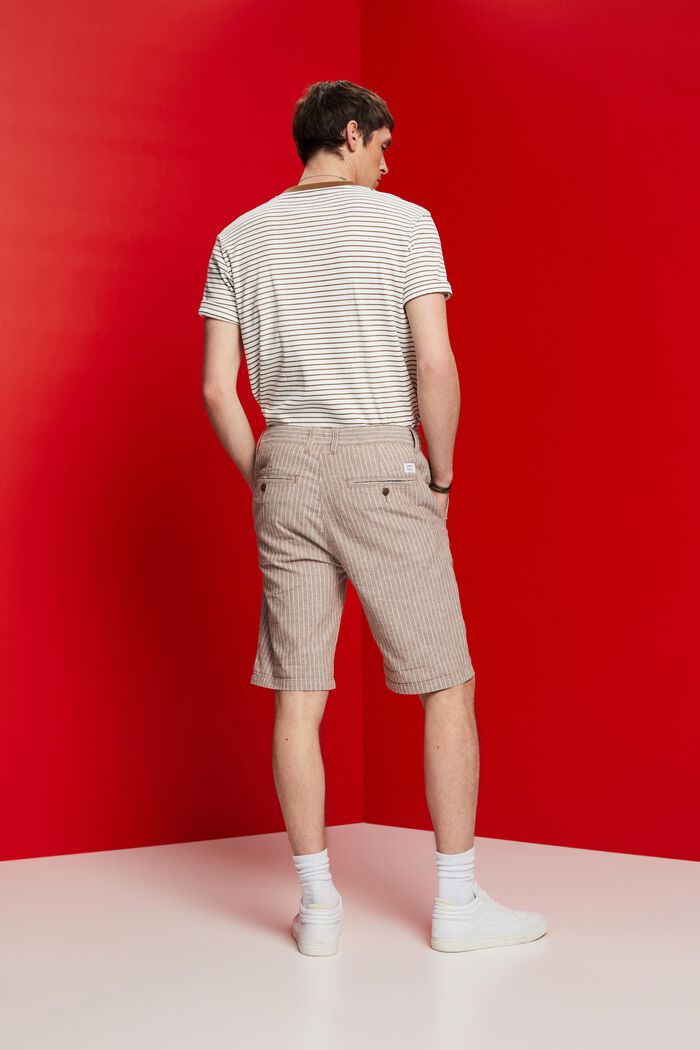Striped chino shorts, cotton-linen blend, BEIGE, detail image number 3