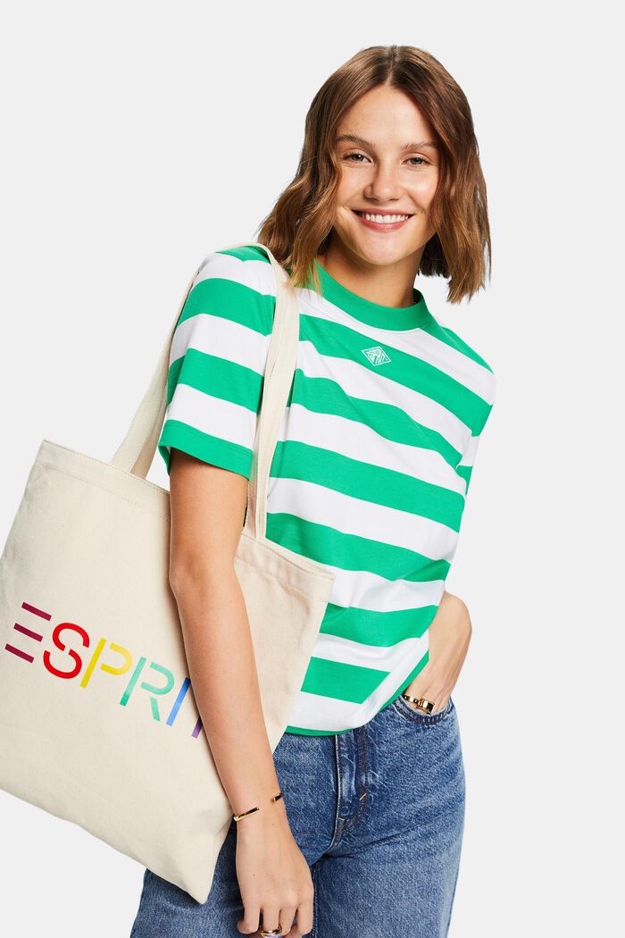 Pima Cotton Striped Embroidered Logo T-Shirt, GREEN, detail image number 0