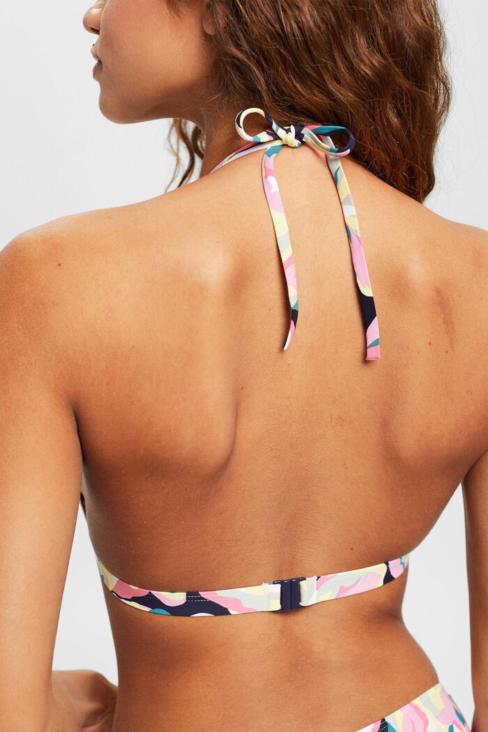 Halterneck bikini top with floral print, NAVY, detail image number 3