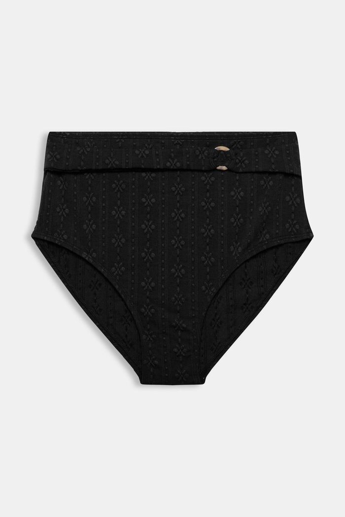 High-waisted bikini bottoms with a textured pattern, BLACK, detail image number 4