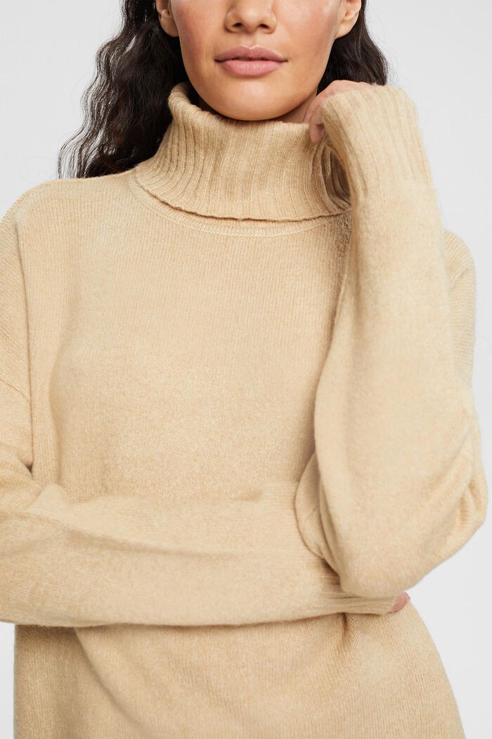 Knitted roll neck sweater, SAND, detail image number 0