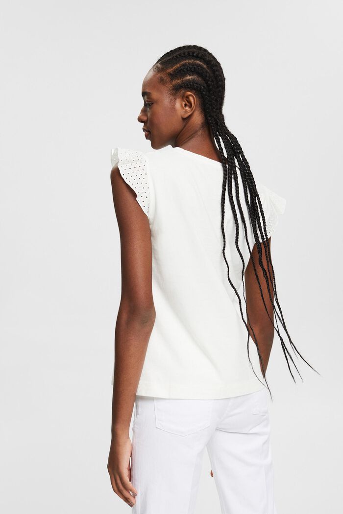 T-shirt with broderie anglaise, organic cotton, OFF WHITE, detail image number 3