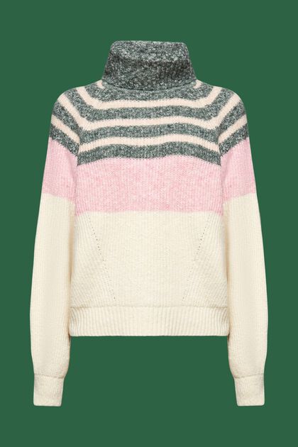 Striped Rib-Knit Turtleneck Sweater