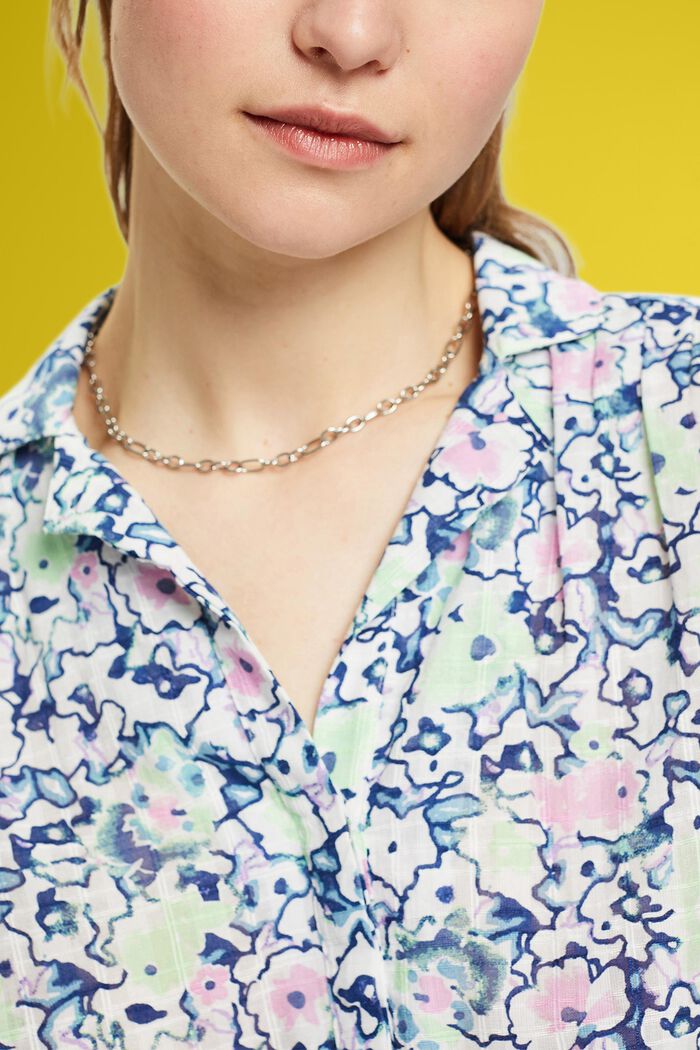 Cotton blouse with floral print, WHITE, detail image number 4