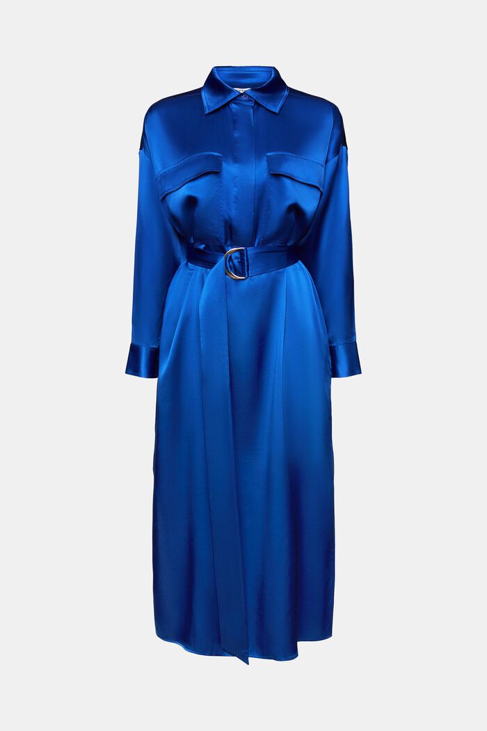 Silk Satin Belted Midi Dress, BRIGHT BLUE, detail image number 6