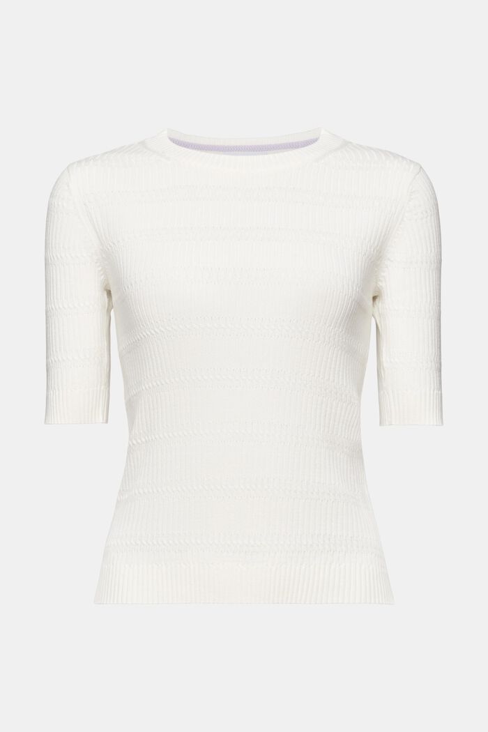 Knit Short-Sleeve Sweater, OFF WHITE, detail image number 7
