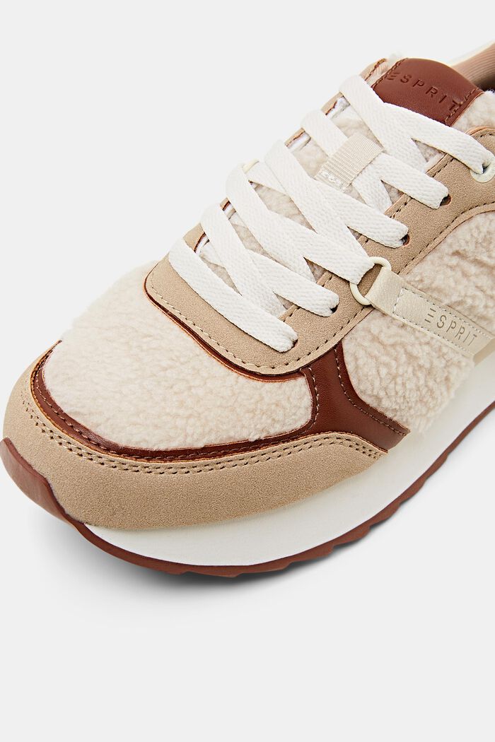 Faux leather sneakers with teddy fur, BEIGE, detail image number 3