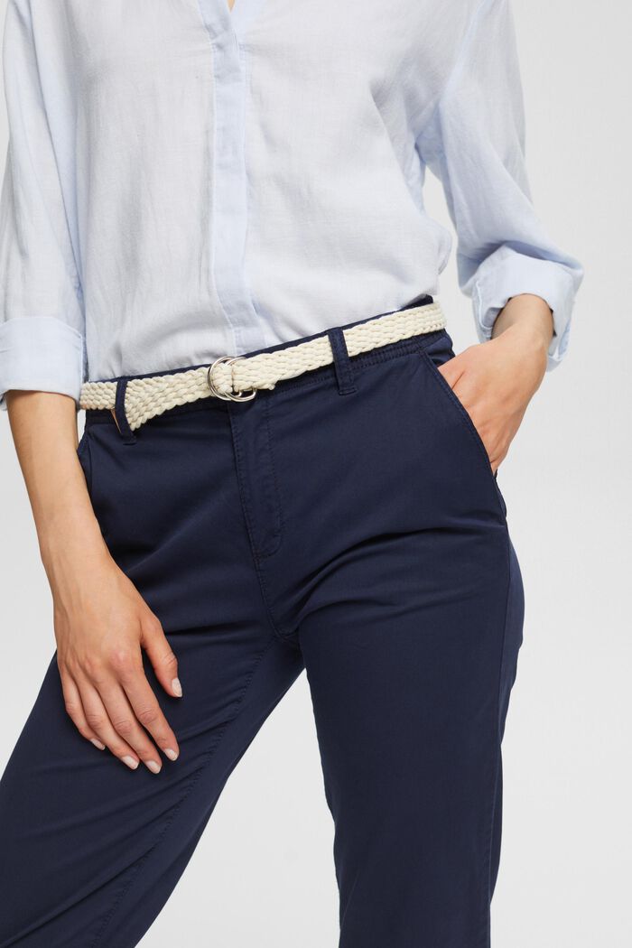 Chinos with braided belt, NAVY, detail image number 0