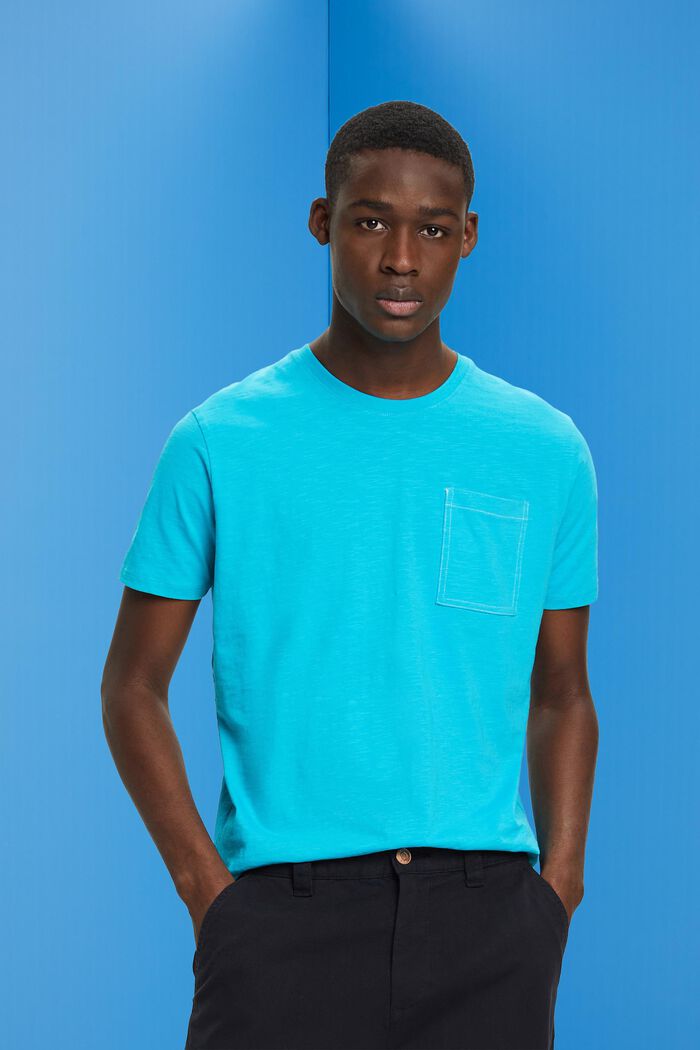 Cotton t-shirt with breast pocket, AQUA GREEN, detail image number 0
