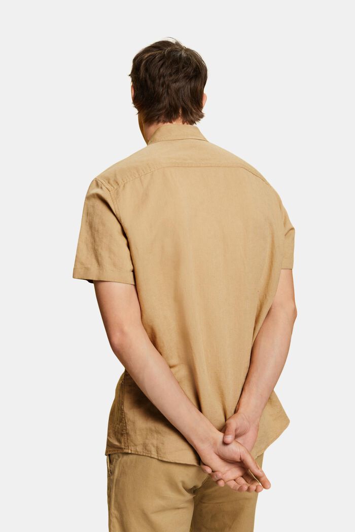 Linen and cotton blend short-sleeved shirt, BEIGE, detail image number 3