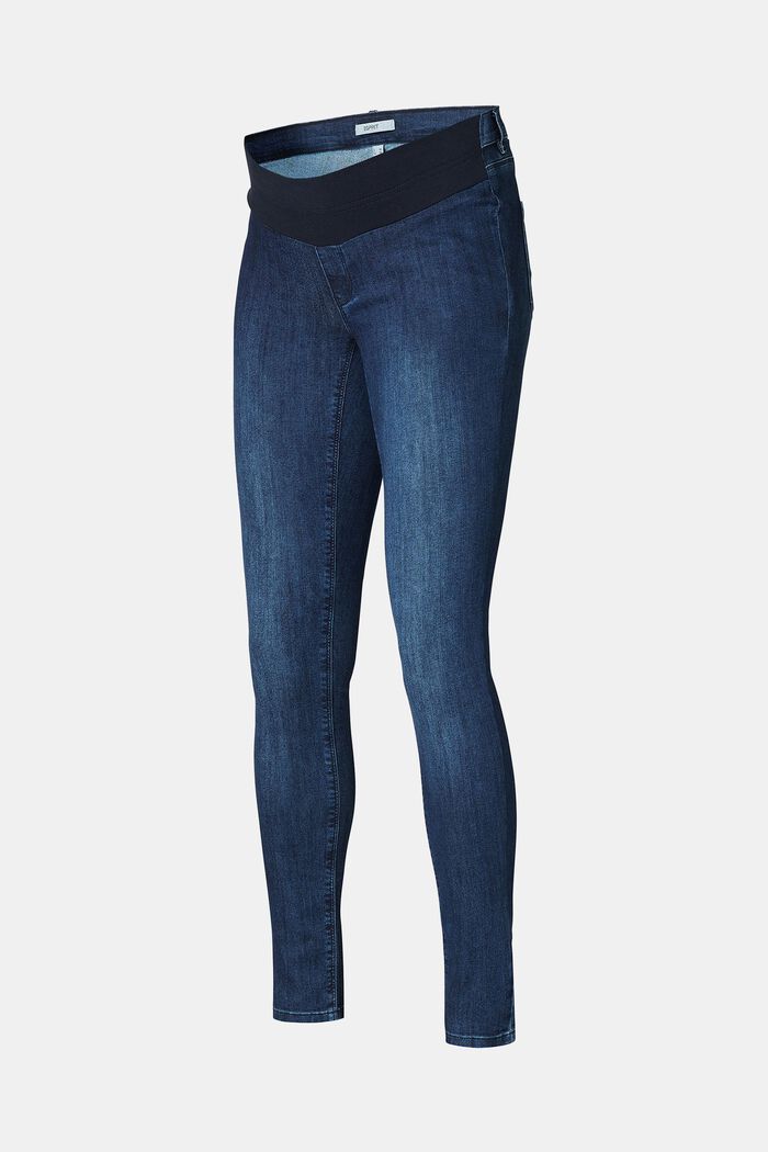 Stretch jeggings with an under-bump waistband, BLUE DARK WASHED, overview