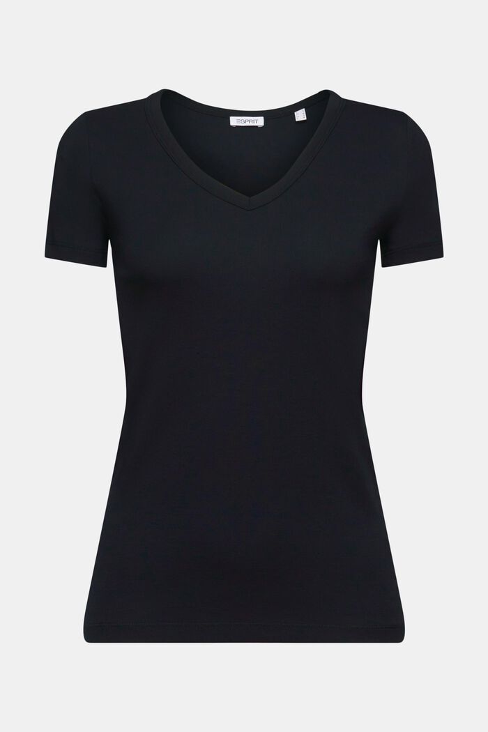 V-Neck Cotton T-Shirt, BLACK, detail image number 5
