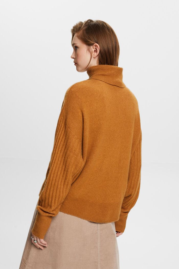 Wool Blend Turtleneck Sweater, CARAMEL, detail image number 4