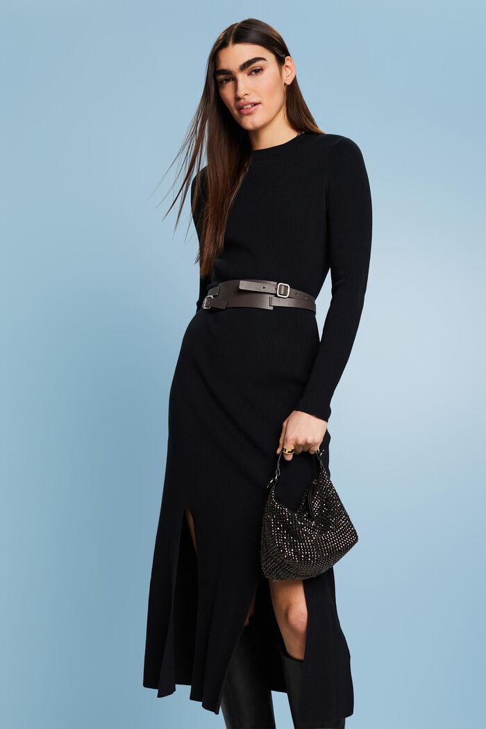 Rib-Knit Midi Dress, BLACK, detail image number 4
