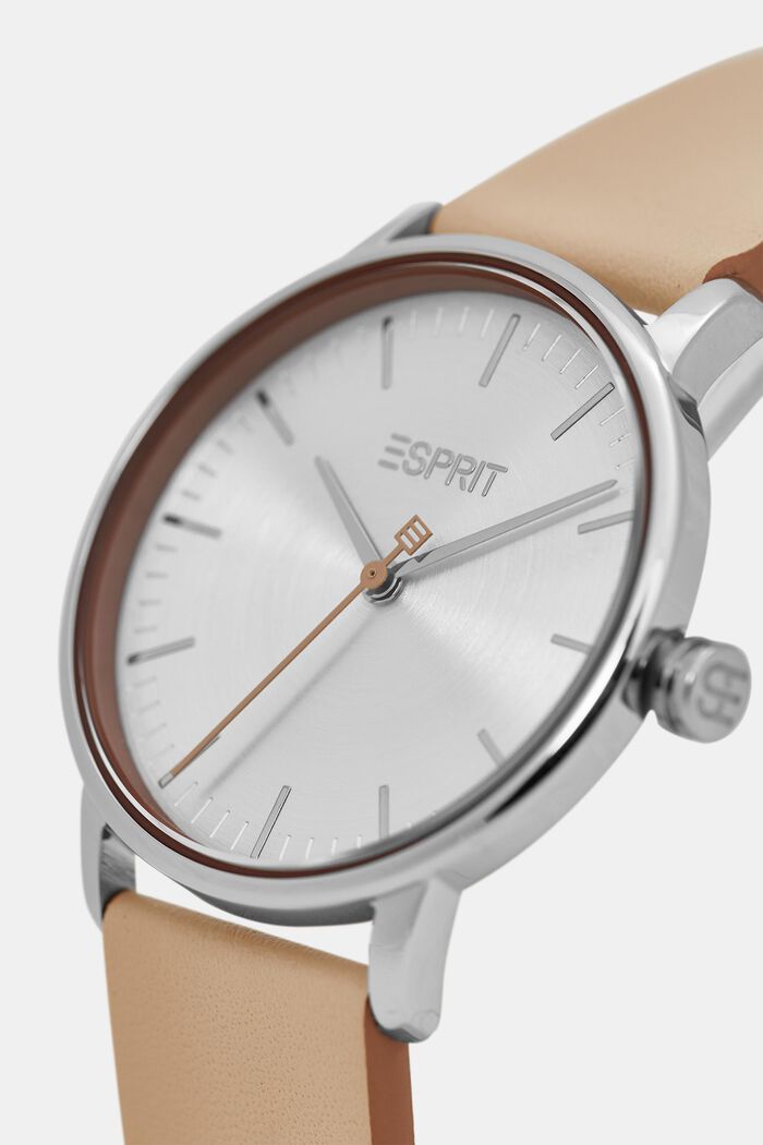 Stainless-steel watch with a leather strap, BEIGE, detail image number 1
