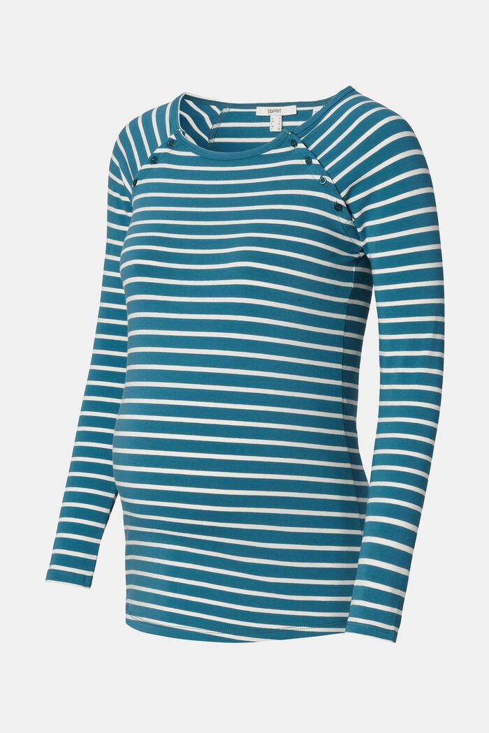 Striped long-sleeved top with nursing function