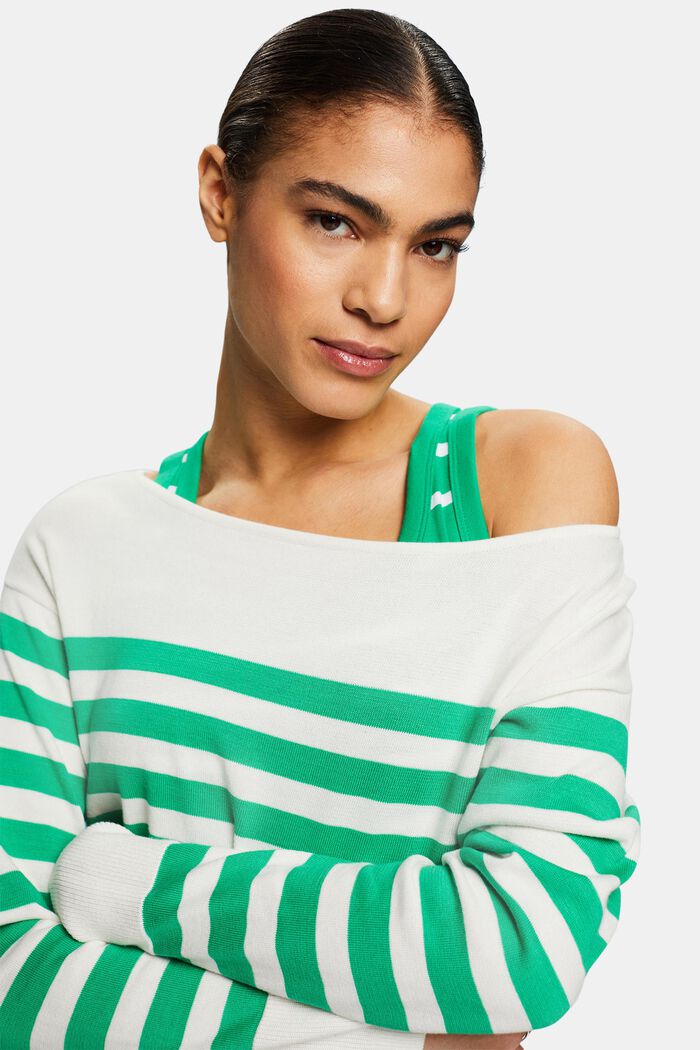 Striped Boatneck Cotton Sweatshirt, GREEN, detail image number 4