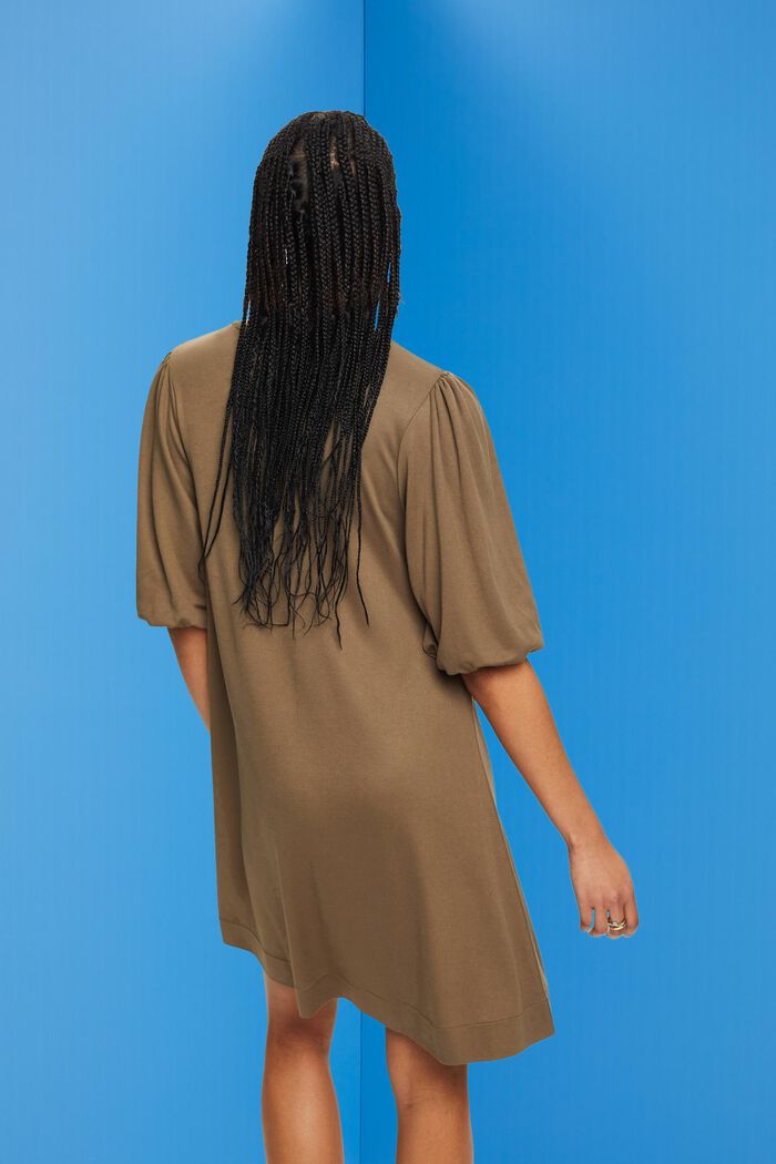 Volume sleeves mini dress, KHAKI GREEN, detail image number 3