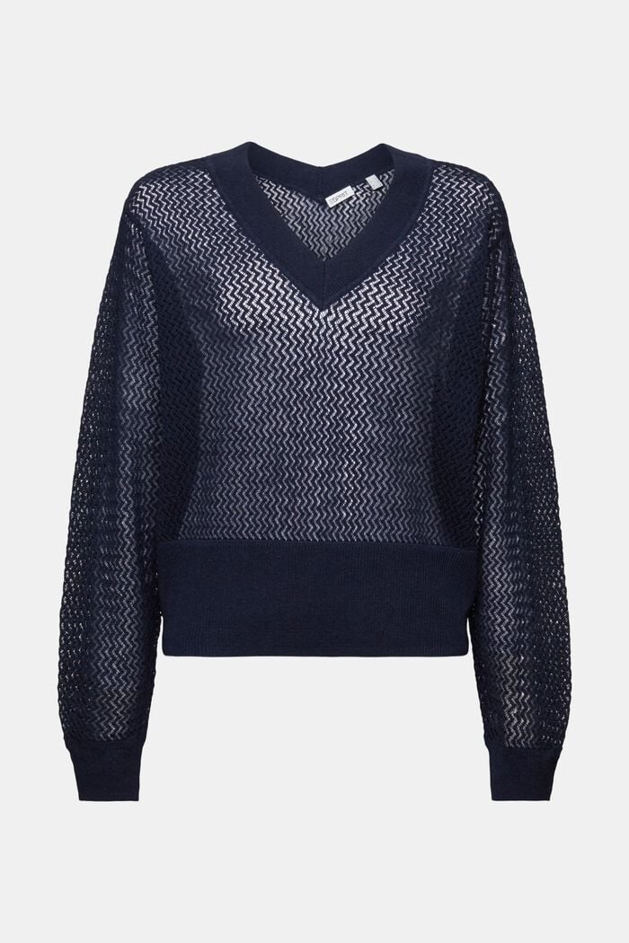 Structured V-Neck Sweater, NAVY, detail image number 6