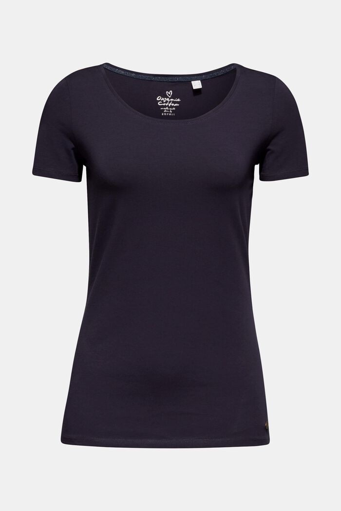 Crew neck T-shirt made of organic cotton with stretch, NAVY, overview