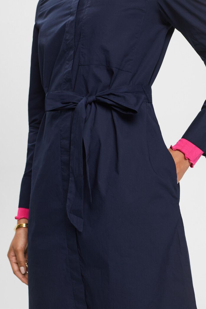 Cotton shirt dress with tie belt, NAVY, detail image number 2