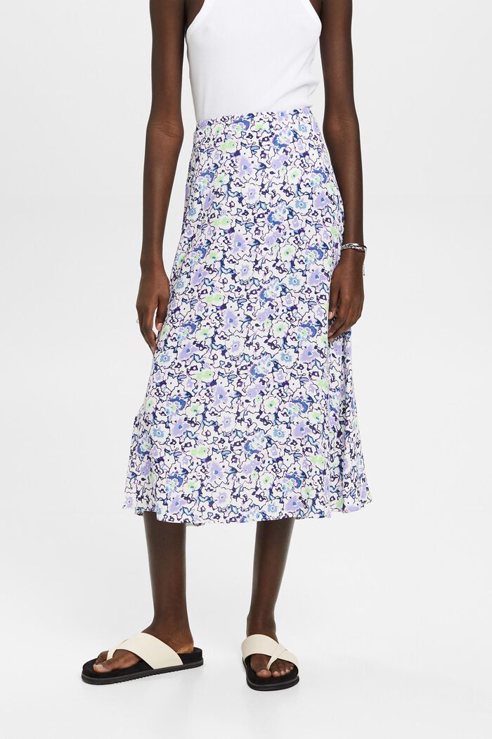 Midi skirt with all-over floral pattern, WHITE, detail image number 0