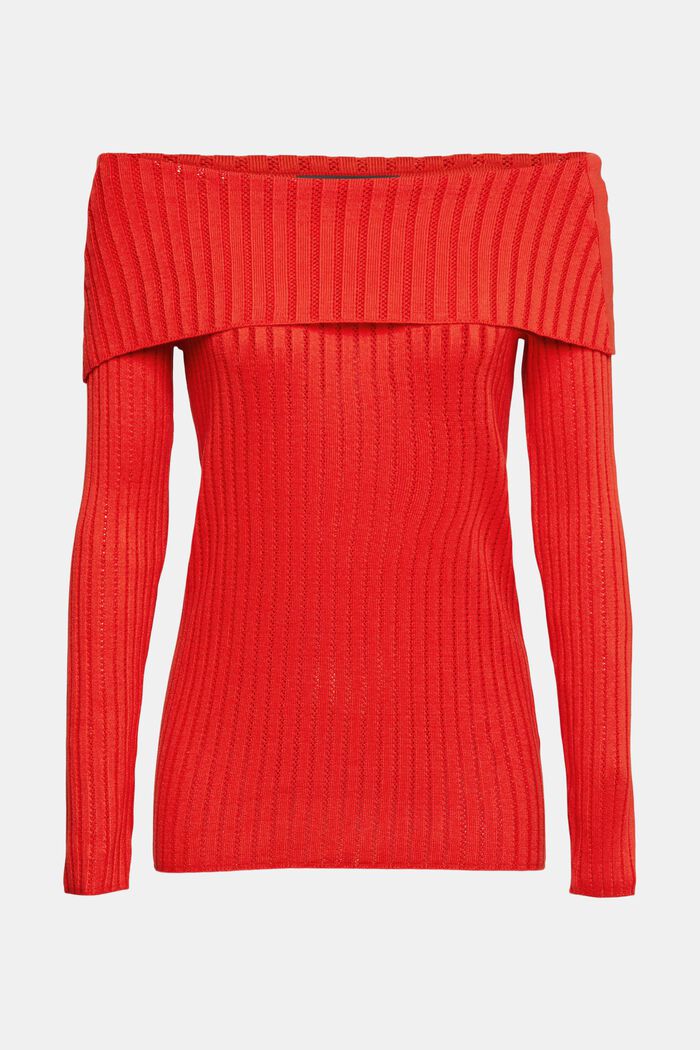 Off shoulder sweater, RED, detail image number 2