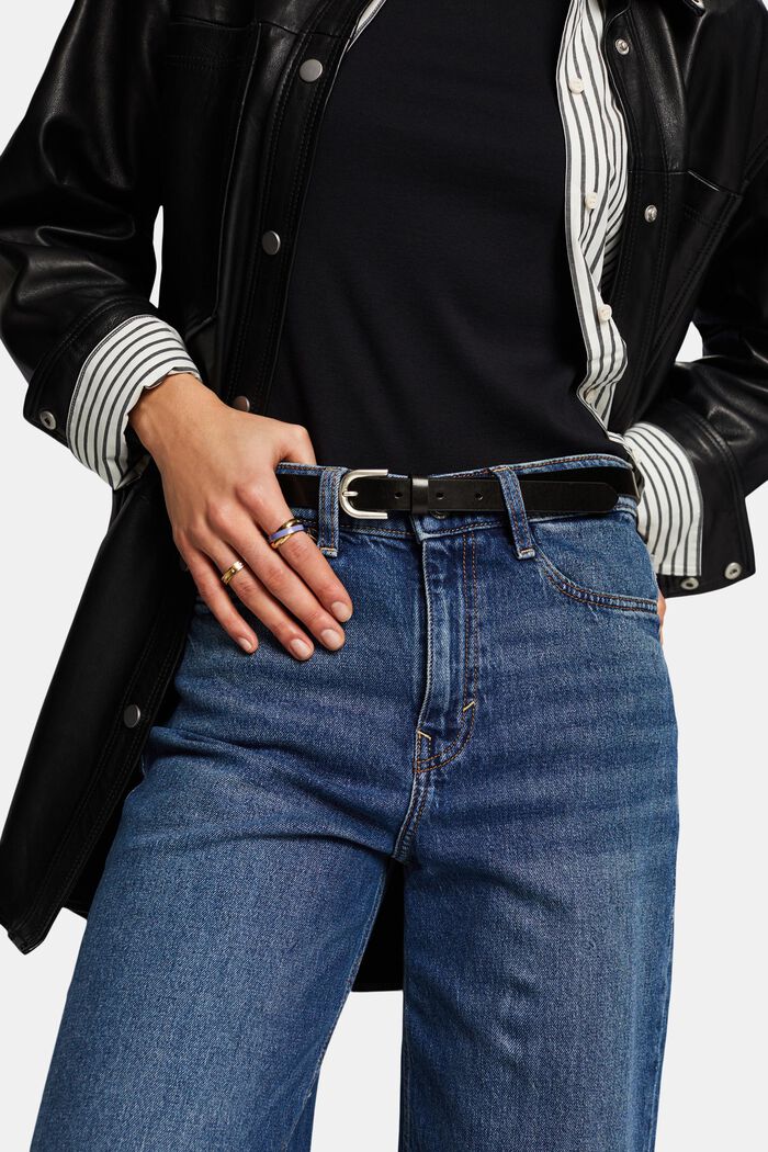 Skinny Leather Belt, BLACK, detail image number 2
