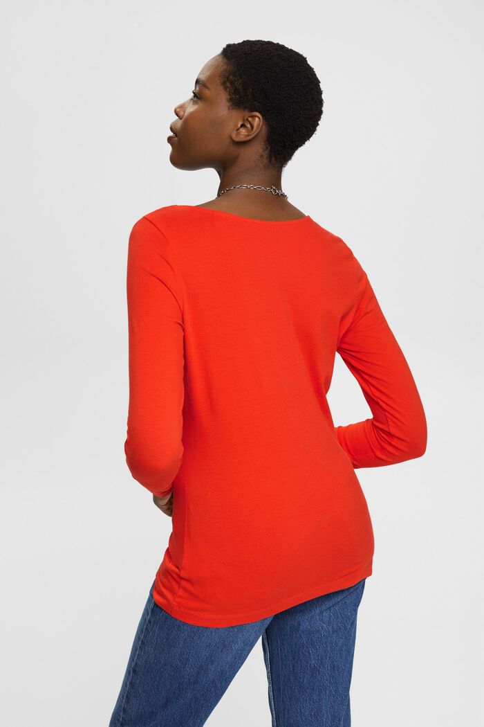 Long-sleeved top with asymmetric neckline, RED, detail image number 3