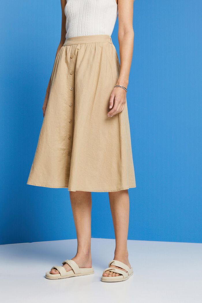 Midi skirt, linen-cotton blend, SAND, detail image number 0