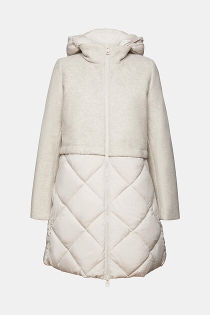 Mixed Material Hooded Coat