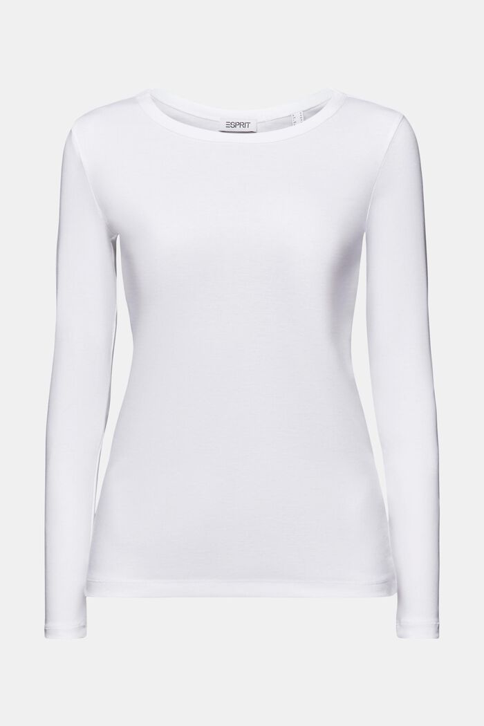 Long-Sleeve Cotton Jersey  T-Shirt, WHITE, detail image number 5