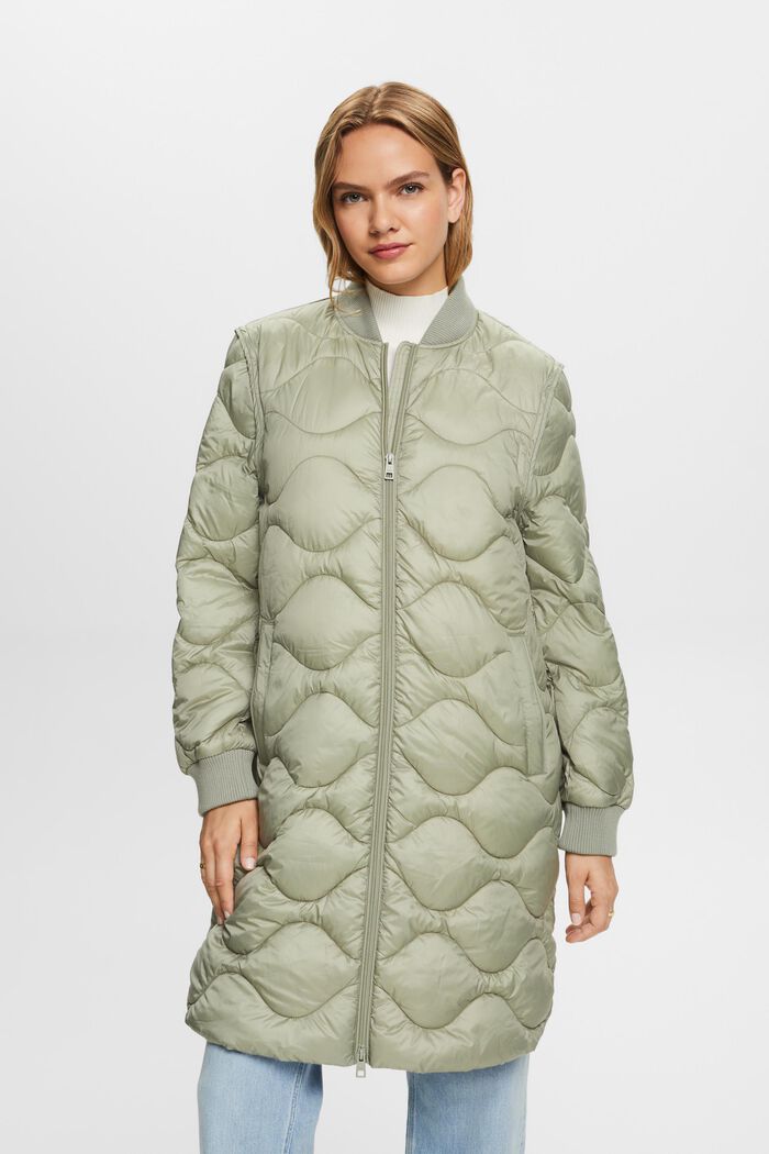 Recycled: quilted transformer coat, DUSTY GREEN, detail image number 0