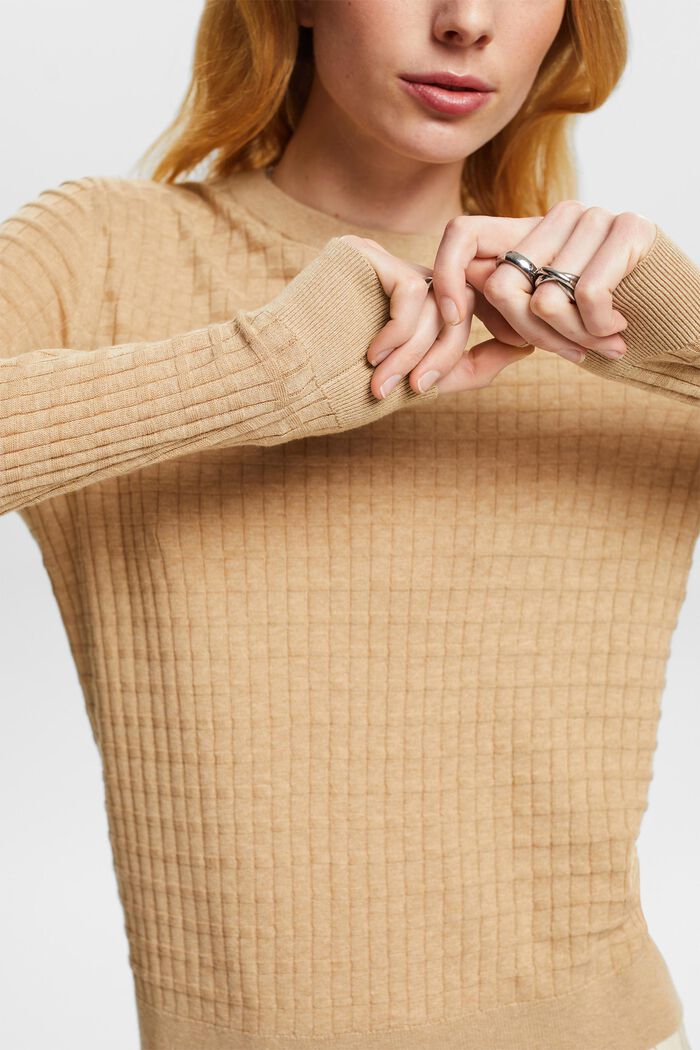 Structured Knit Sweater, BEIGE, detail image number 3