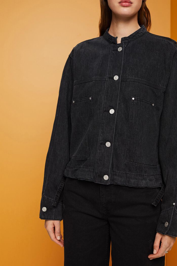ESPRIT - Collarless denim jacket with drawstrings at our online shop