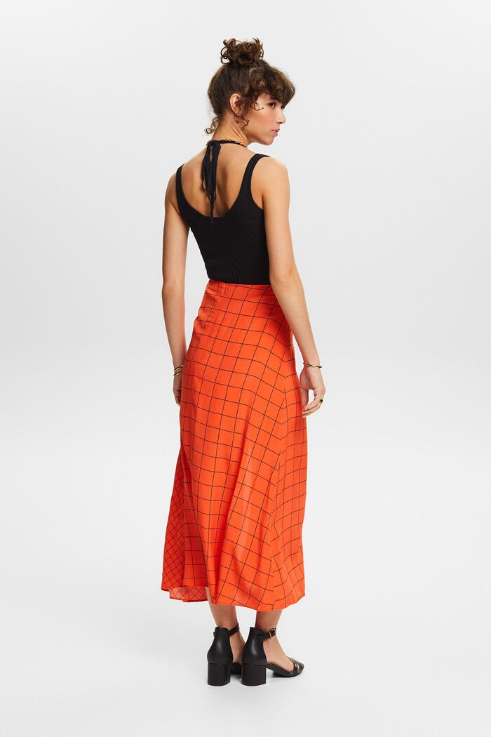 Gathered Grid Print Midi Skirt, BRIGHT ORANGE, detail image number 2