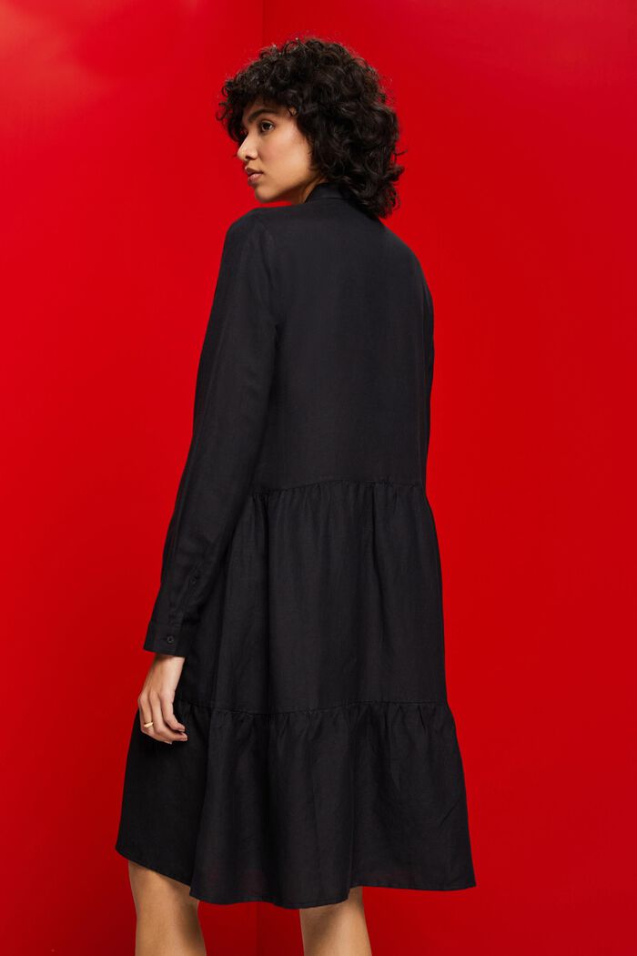 Linen blend mini shirt dress, BLACK, detail image number 3