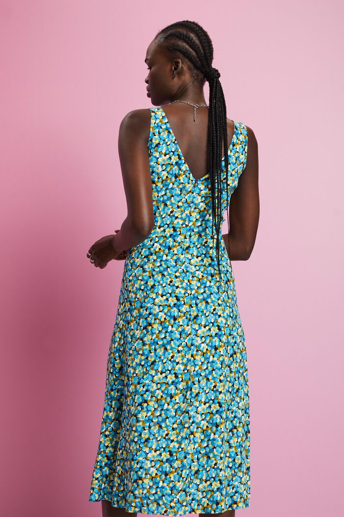 Sleeveless midi dress with all-over print, TURQUOISE, detail image number 3