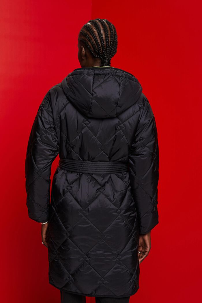 Quilted coat with a hood, BLACK, detail image number 3