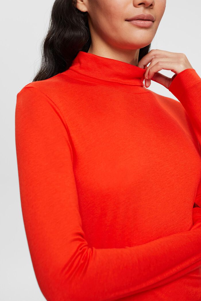 Long sleeve top with band collar, TENCEL™, RED, detail image number 3