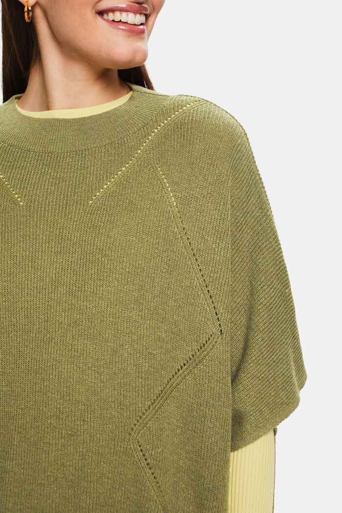 Rib-Knit Poncho, OLIVE, detail image number 1