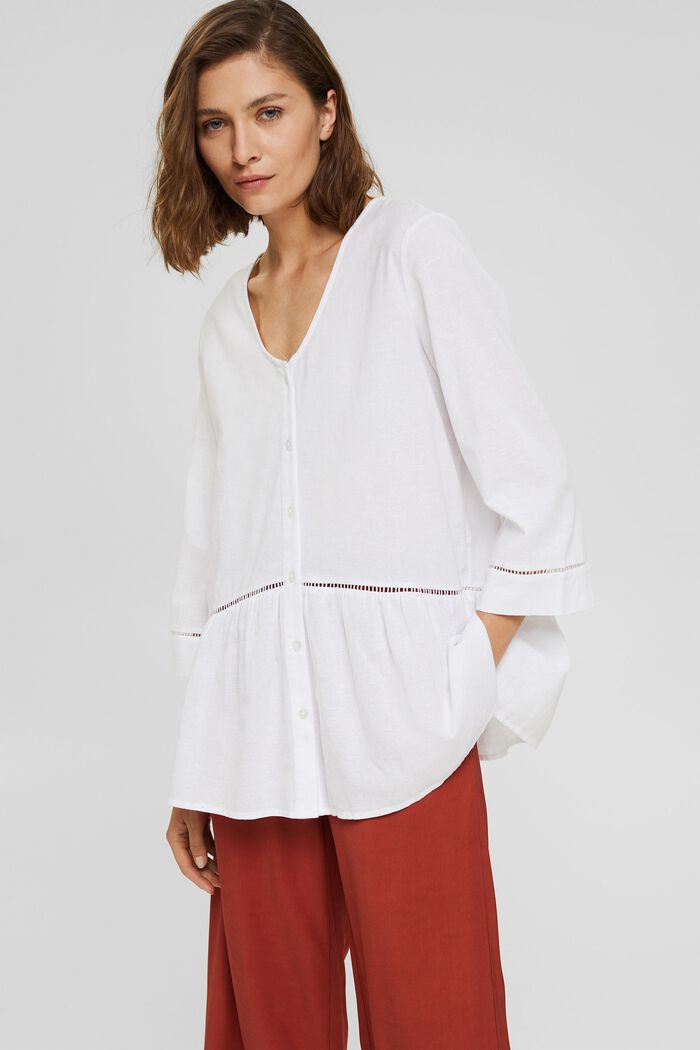 Containing hemp: peplum blouse, WHITE, detail image number 0