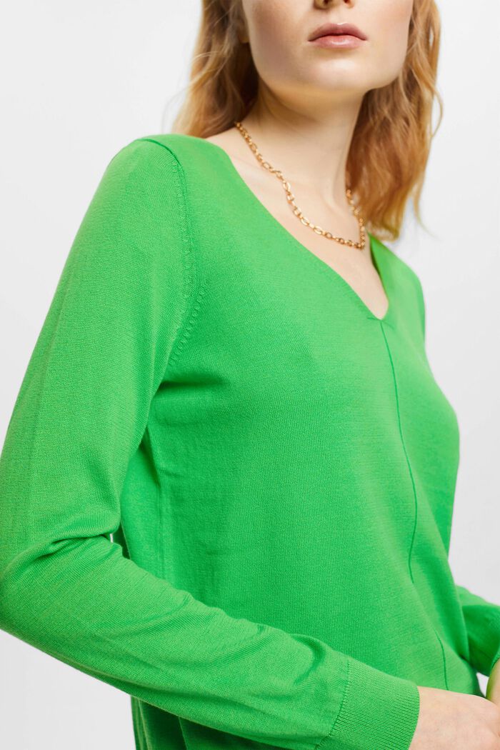 V-necked cotton jumper, GREEN, detail image number 2