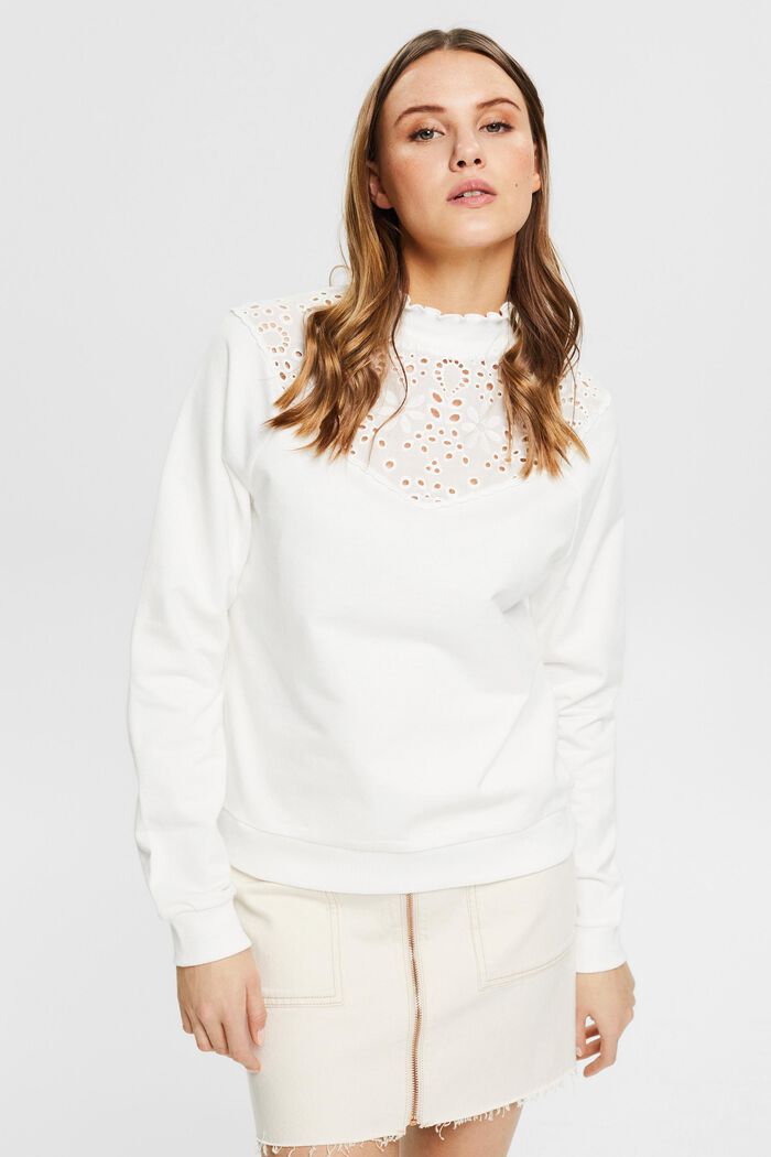 Sweatshirt with broderie anglaise, organic cotton